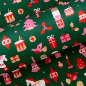 Christmas Wrapping Paper Drummer Boy Green and Pink