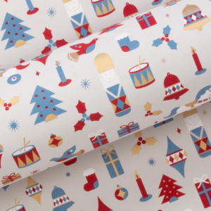 Christmas Wrapping Paper Drummer Boy Red and French Blue