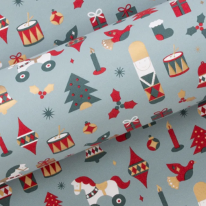 Christmas Wrapping Paper Drummer Boy Red and Slate